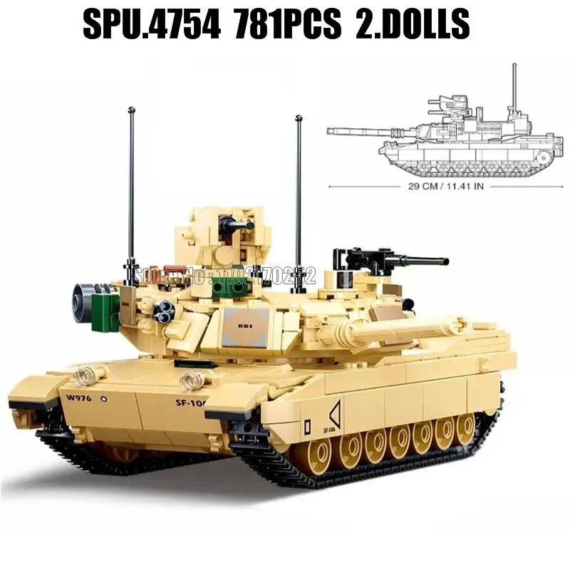 0892 781pcs Military Army Us M1a2 V2 Abrams Main Battle Tank Weapon Boy 2 Soldier Building Blocks Toy