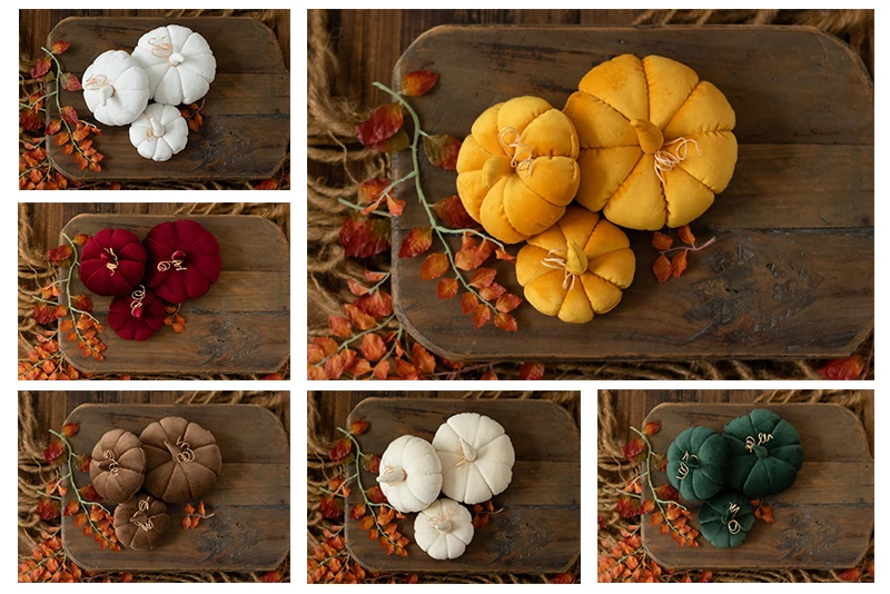 Shining Colorful Pumpkin Combination Velvet Pumpkin Baby Shooting Accessories Creative Props 1 Set Decoration Props