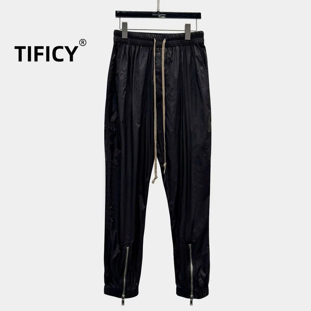

High Street Dark Ro Style Long Pants Men's Autumn Black Lightweight Elastic Waist Street Style Zipper Sports Casual Pants
