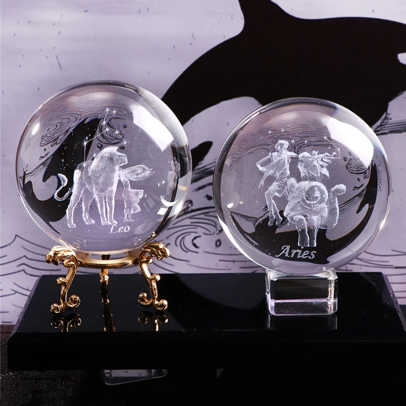 60mm 3D Zodiac Sign Star Glass Ball Ornament 12 Constellations Crystal Ball Birthday Gifts Home Decoration