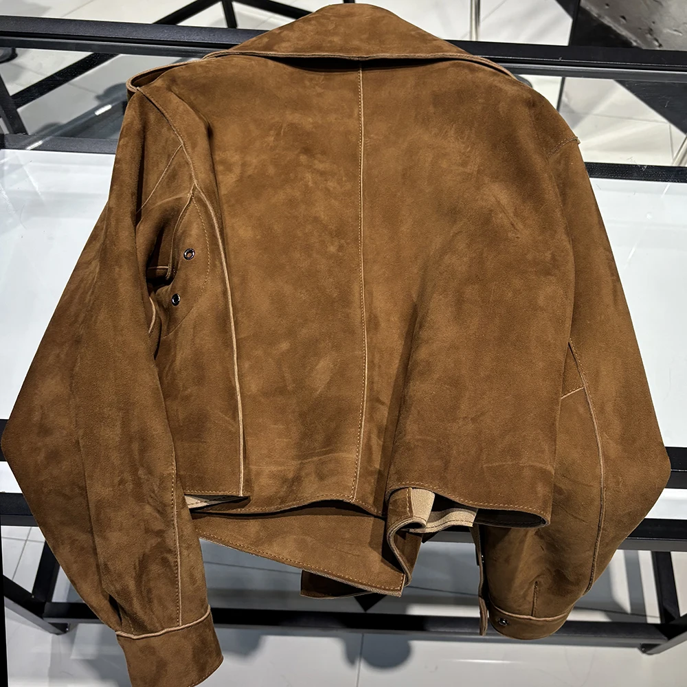 YOLOAgain 2025 Spring Dark Brown Oversized Leather Jacket Women Real Leather Jacket Female Overcoat