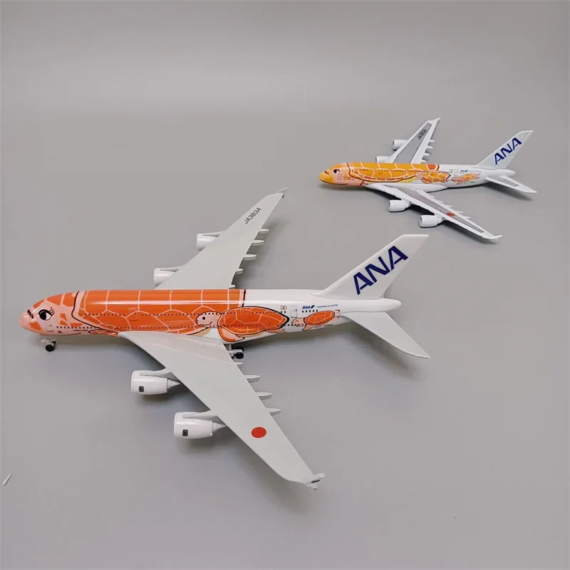 16cm/20cm Alloy Metal Japan ANA Airbus A380 Cartoon Sea Turtle Airlines Diecast Airplane Model Plane Aircraft with Wheels Orange