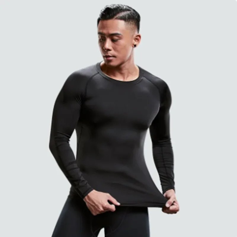 Men's Long Sleeved Sports T-Shirt With High Elasticity And Quick Drying Solid Color Long Sleeves Sportswear Dry Fit Rash guard