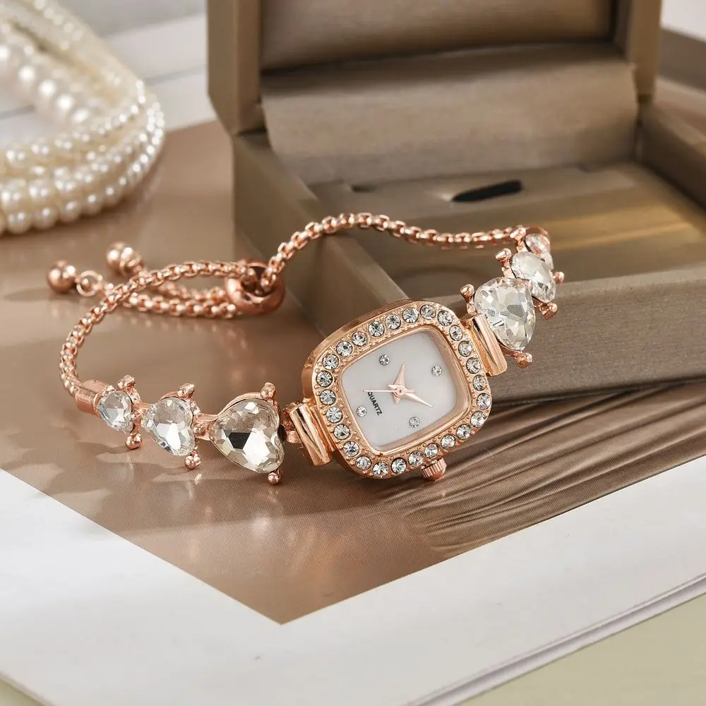 

Модные наручные часы с квадратным циферблатом и шнурком, корейские женские часы в форме сердца, часы-браслет с бриллиантами для студентов