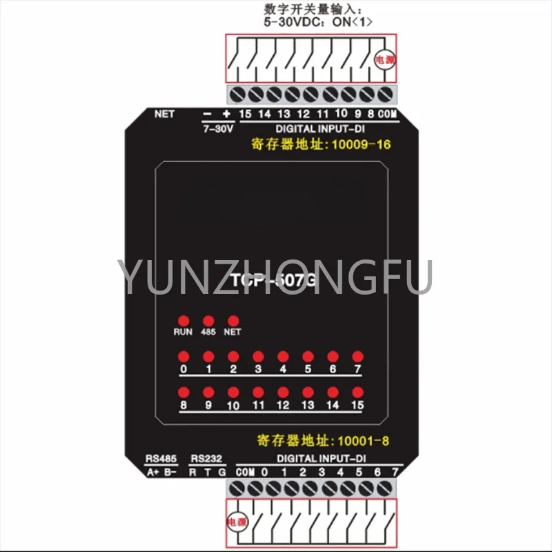 ModbusRTU TCP UDP protocol IO unit TCP-507G Ethernet module 16-channel DI industrial acquisition control module