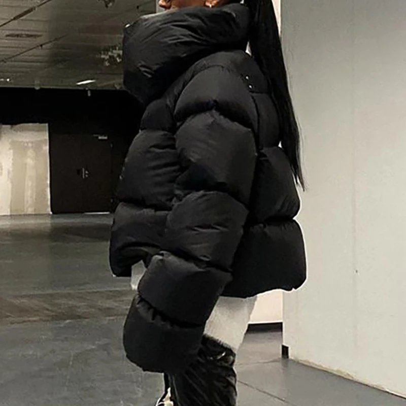 OMSJ 2026 New Arrivals Cotton Padded Parka Coat Trendy High Collar Warm Thick Zipper Loose Puffy Jacket Outwear Women Streetwear