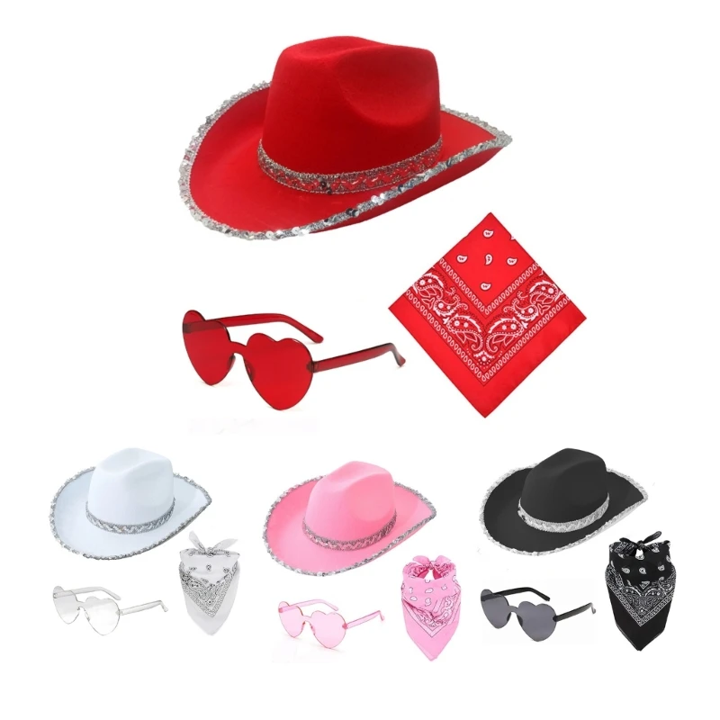 Western Cowboy Hat Eyewear Scarf Women Party Outfit Fashion Costume Accessories Drop Shipping