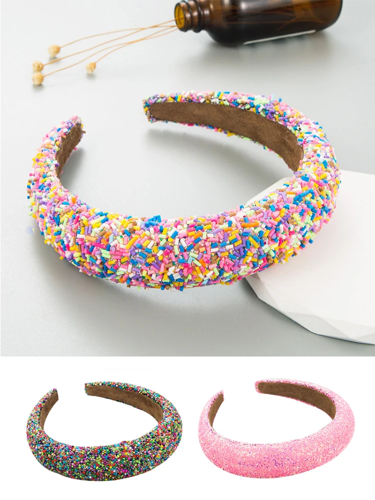 Colorful Beads Headband Girls Sponge Padded Hairband Hair Hoop Women Thicken Hair Bands Headwear Wide Head Hoop Headwear