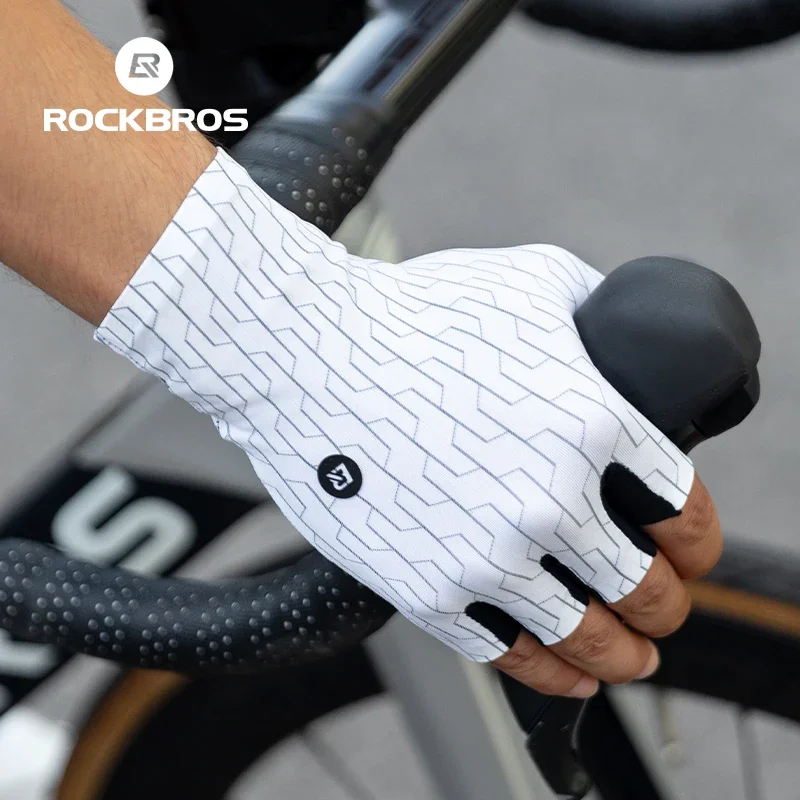 ROCKBROS Sunscreen Cycling Gloves Breathable Bike Finger Half Gloves Shock Absorption Non-slip Gloves Outdoor Full Finger Gloves