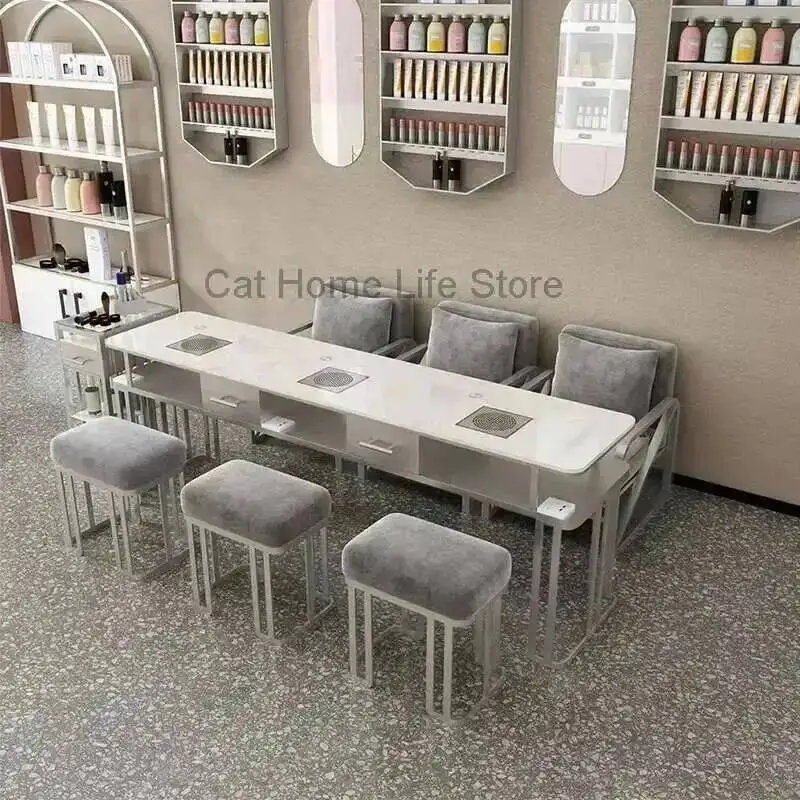 

With Cleaner Nail Vacuum Table Marble Professional Dressing Beautician Manicure Designer Simple Cheap Glass Top Pliable Desk Fan