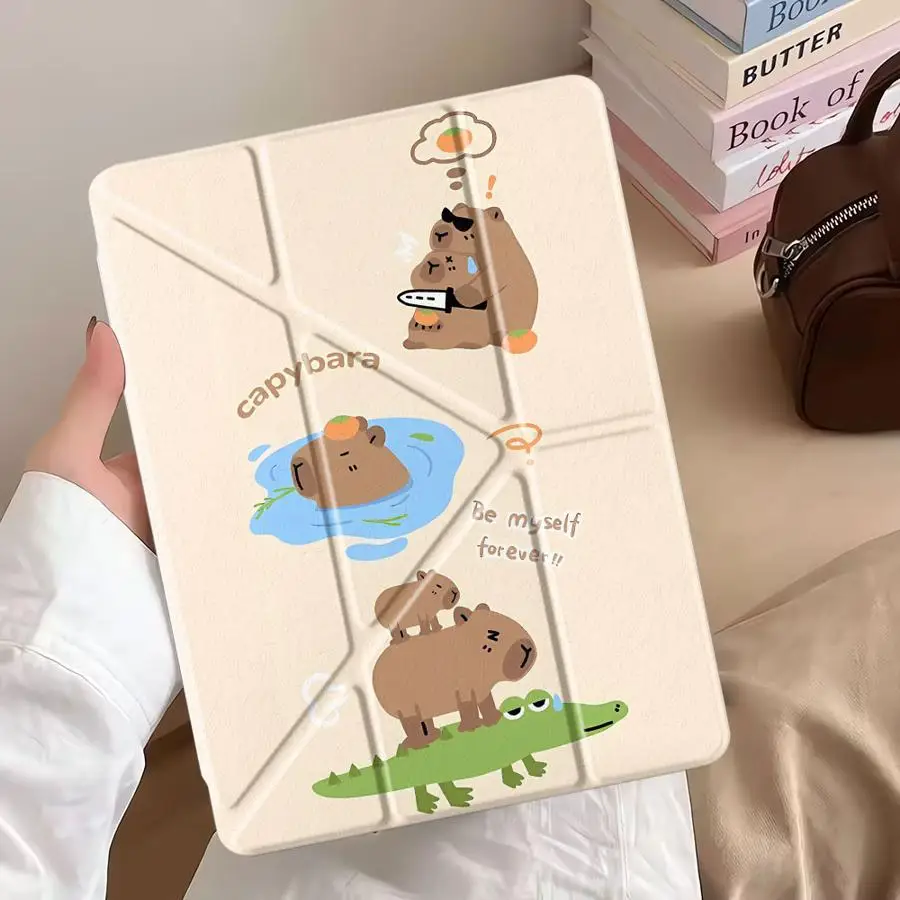 Cute Capybara Holder Cover Tablet Case For iPad Air 4 5 M3 M2 1 2 M4 11inch Mini 6 7 Pro 2025 Pro 11th 10th 9th 8th 7th 12.9inch