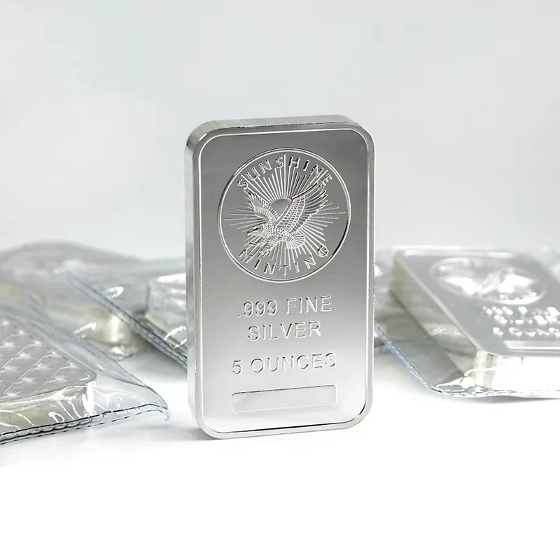 Sunshine Minting 5 OZ Silver Bar Zinc Alloy with Silver Plated Bullion with Eagle Design for Decoration