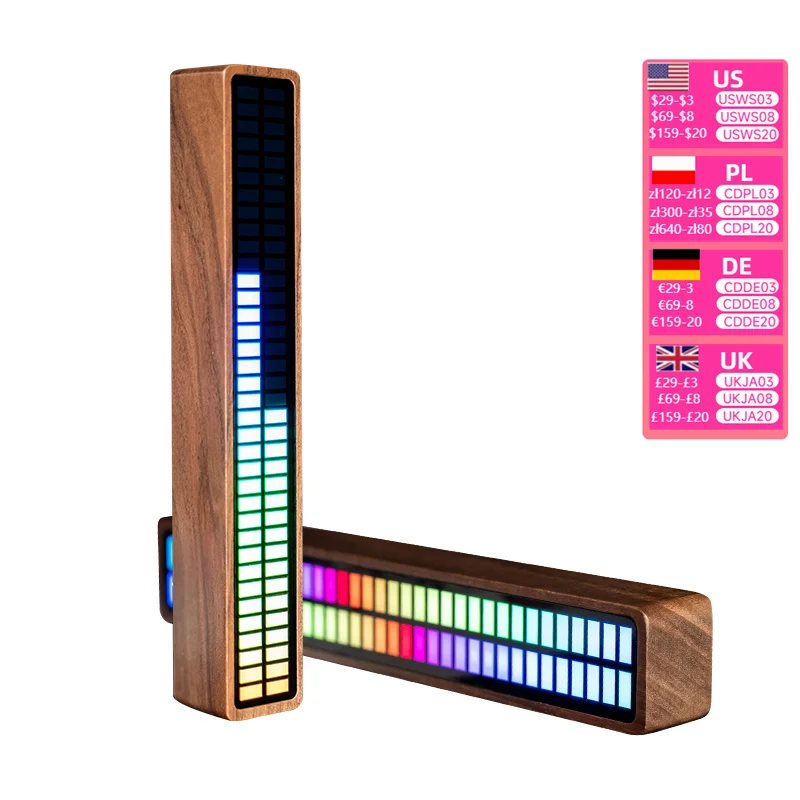 Nvarcher Solid Wood Bluetooth Voice Control Pickup Rhythm Lights Music Spectrum LED RGB Car Atmosphere Audio Level Indicator