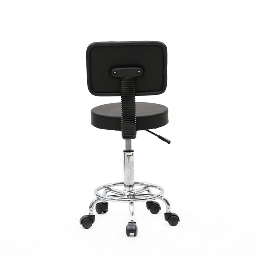 Round Shape Adjustable Salon Stool With Back Black Bar Furniture