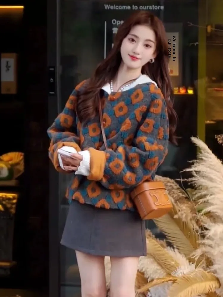 Faionable Warm ort Bloemenprint Losse damesjas 2024 Winter Nieuwe Sle Ele Personali Merk Hot Fire Beau