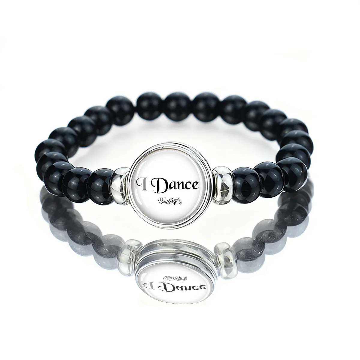 1pc Love Dance Theme Black Background Blue Bead Bracelet Fashionable Glass Cabochon Adhesive Buckle Exquisite Bracelet Gift