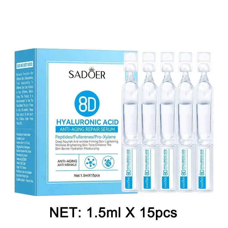 1 Box 15Pcs Hyaluronic Acid Facial Essence Anti-Aging Deeply Nourishing Fullerene Collagen Wrinkle Essence Lifting Skin Care