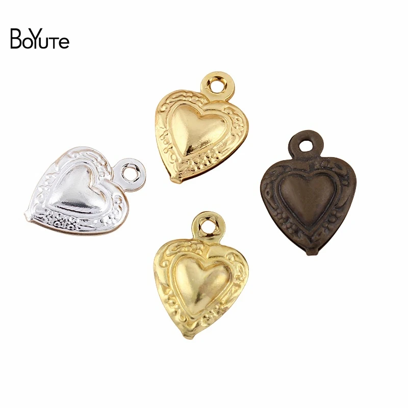 

BoYuTe (100 шт./лот) 8 мм Металлические латунные подвески в форме сердца среднего размера для изготовления браслетов, материалы для ювелирных изделий своими руками
