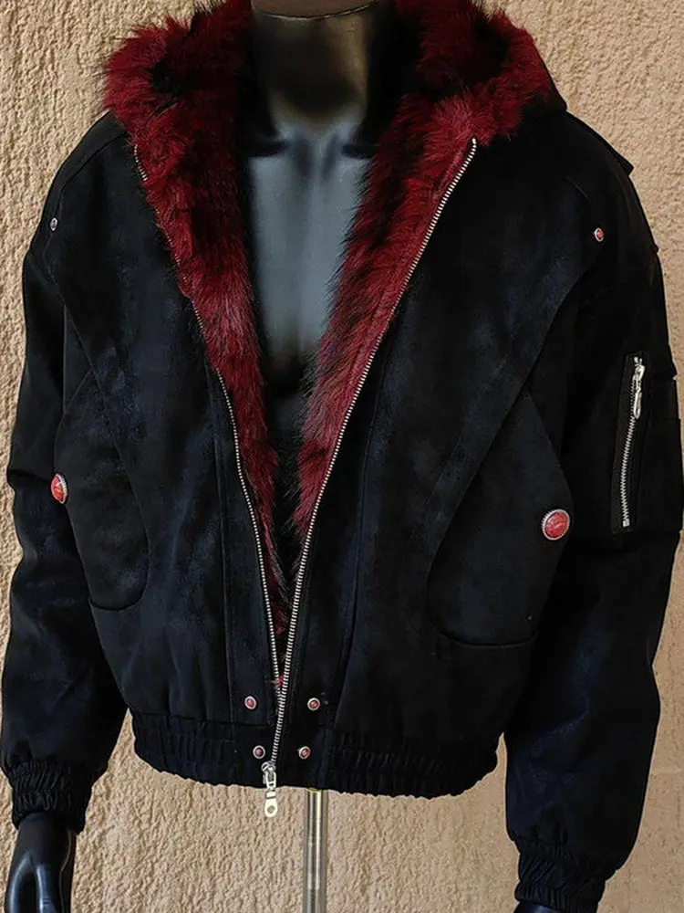 

Утепленная куртка-пилот в американском ретро-стиле с капюшоном, с узором «Горный орел», теплая хлопковая одежда с меховым воротником