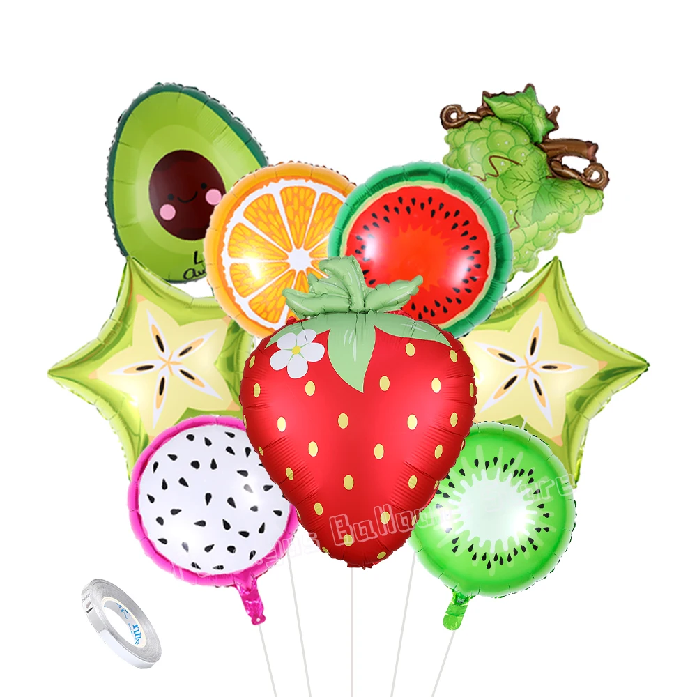 

10Pcs Fruit Foil Balloon Set Strawberry Watermelon Kiwi Peach Orange Helium Ball Summer Hawaii Strawberry Shortcake Party Decor