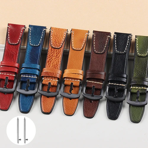 Correa de reloj Retro de cuero genuino de 18mm, 20mm y 22mm para costura Tudor, pulsera Vintage para Seiko, correa de cuero de vaca para Rolex