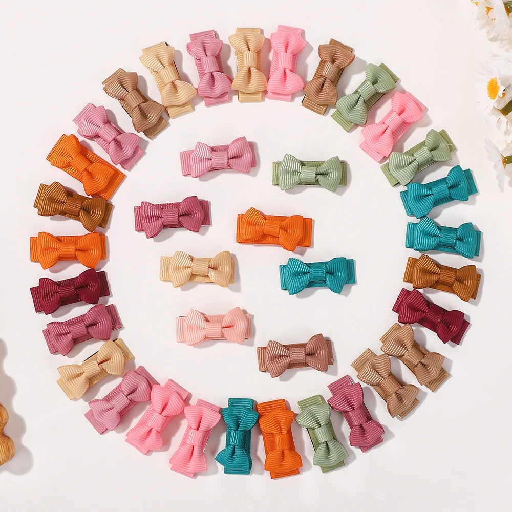 

50pcs Random Colors Mini Hair Bows With Clip For Kids Girls Hairgrips Ribbon Covered Safety Bows Headwear Hair Accessories