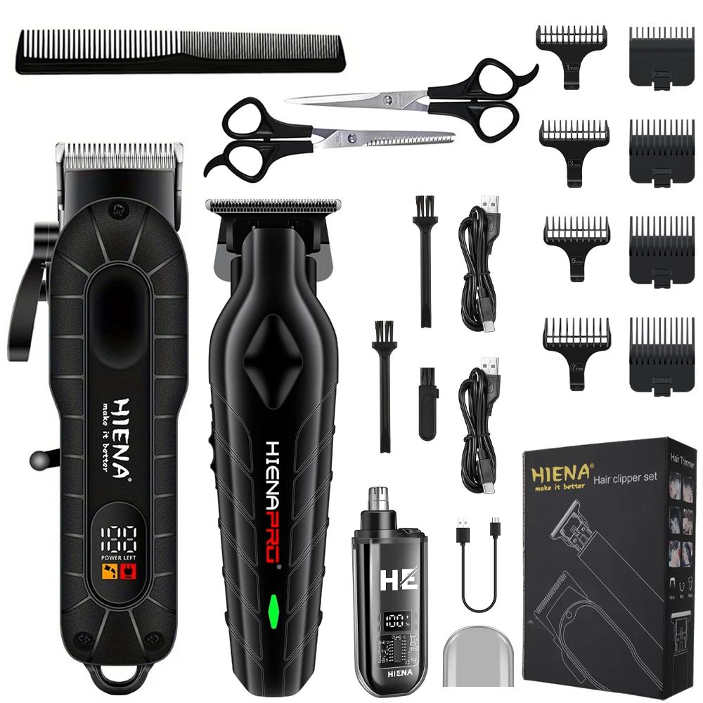 HIENA-Ensemble de tondeuse à cheveux aste professionnelle, développement USB, petit portable, facile à utiliser à la maison, coupe rapide sans tirer les cheveux