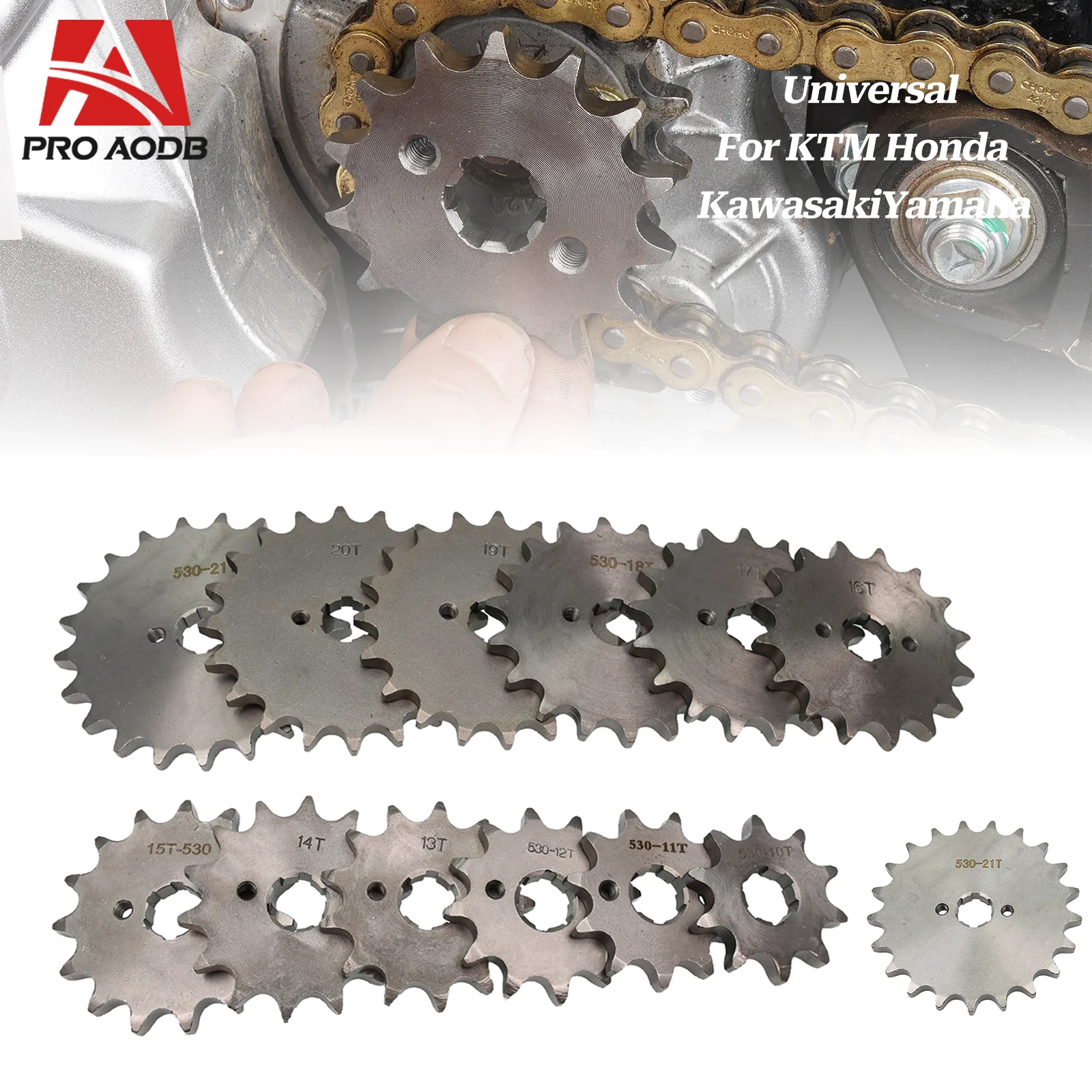 530# 20mm 10T 11T 12T 13T 14T 15T 16T 17T 18T 19T 20T 21T Teeth Front Engine Chain Sprocket With Retainer Plate Locker