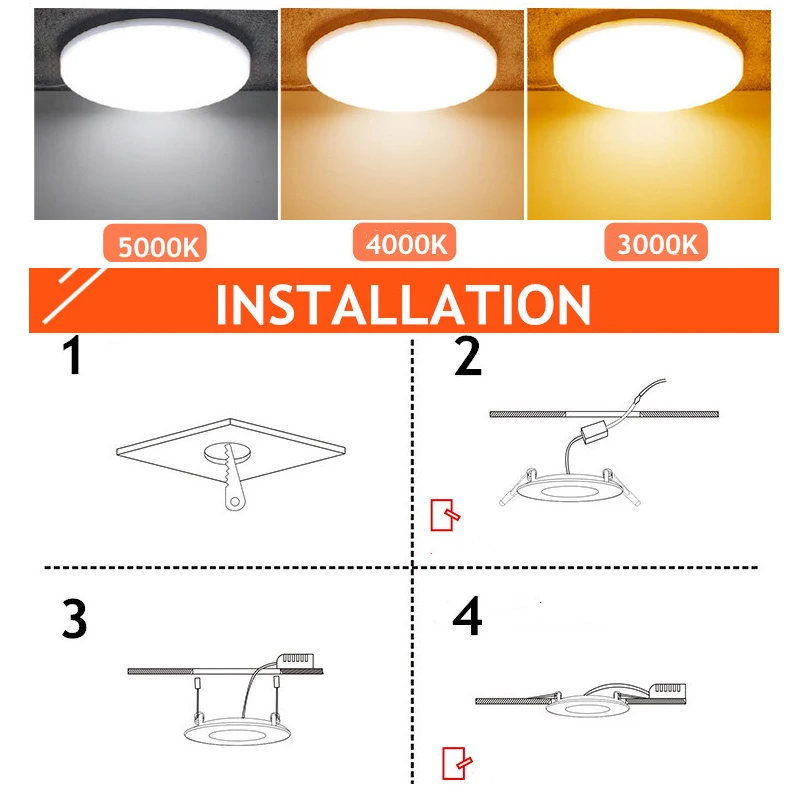 Oświetlenie panelowe LED Ultra cienki okrągły/kwadratowy 10W aluminiowy sufitowy reflektor wpuszczany AC85-265V otwarty otwór regulowana lampa