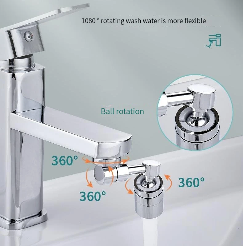 

Stainless Steel Universal Kitchen Sink Faucet Extender, Swivel Robotic Arm, Aerator, 2Water Flow Mode, 1080 °