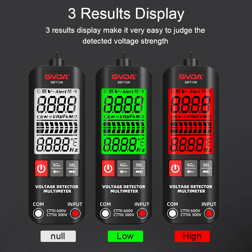 GVDA Digital Multimeter Non Contact Voltage Ohm Hz Resistance Meter Dual Range Live Wire Tester Color Display Multimetro