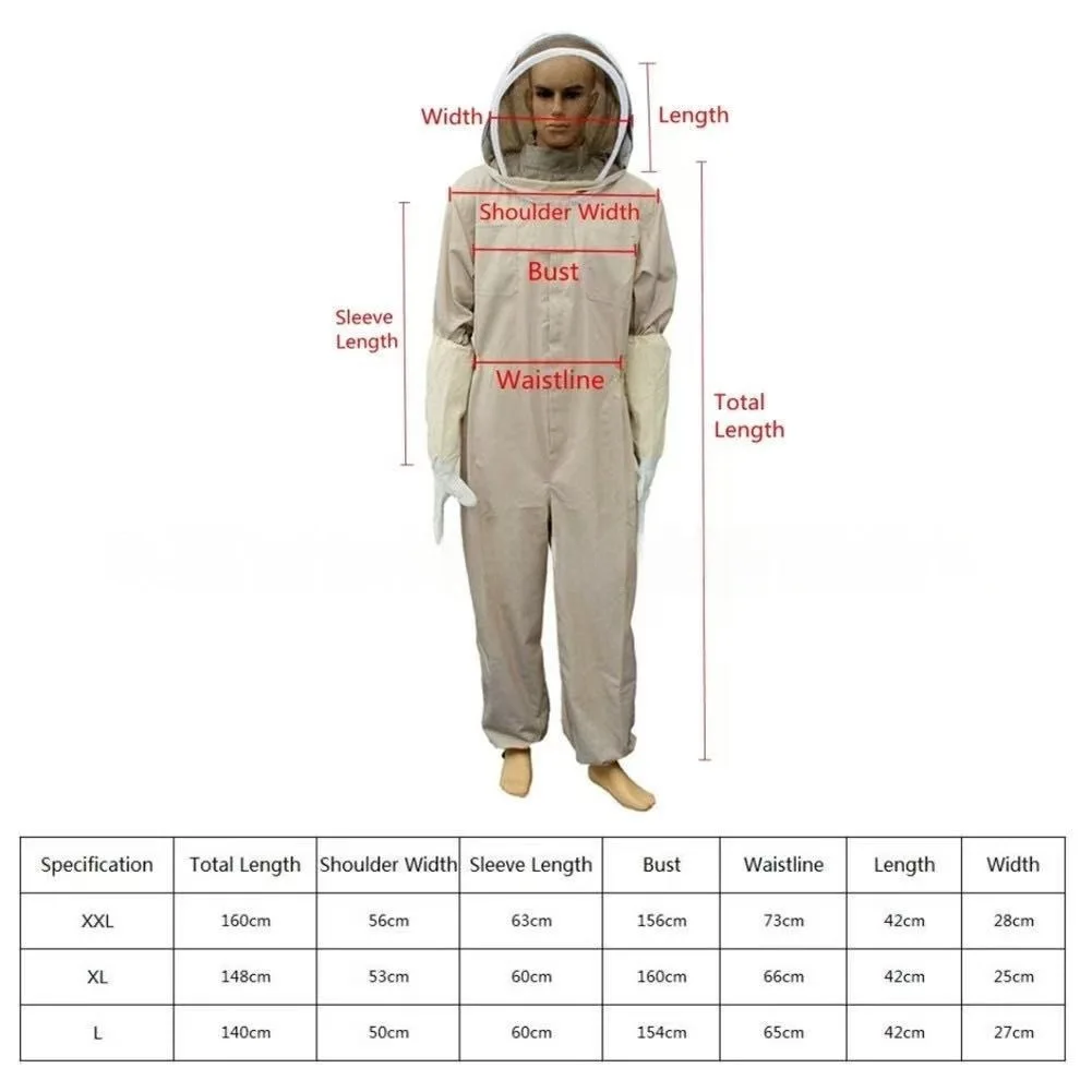 Complete Beekeeper Protective Gear, Apricot Yellow Full Body Beekeeping Suit with Hat and Sheepskin Gloves Beekeeping Tools view 6