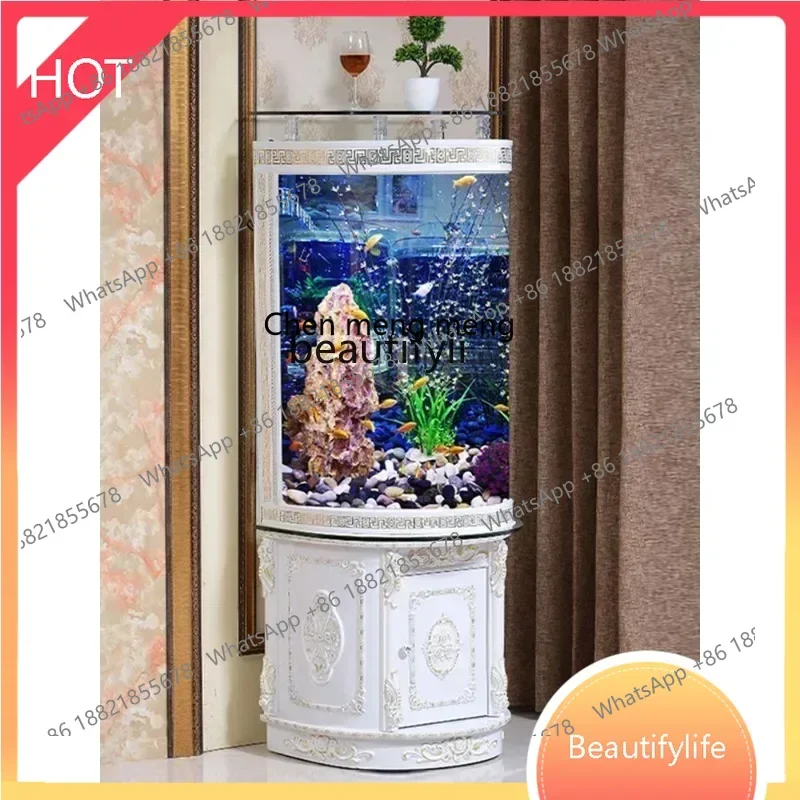 

Semi-Circular Fish Tank Living Room Floor Home Change Water Fish Globe Light Luxury Aquarium Bottom Filter European Style