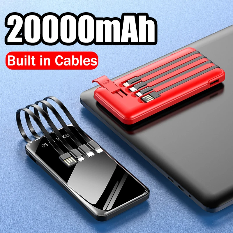 

Новинка 2025, портативное зарядное устройство Power Bank, встроенные кабели, быстрая зарядка для IPhone, Samsung, Xiaomi, внешний запасной аккумулятор Powerbank