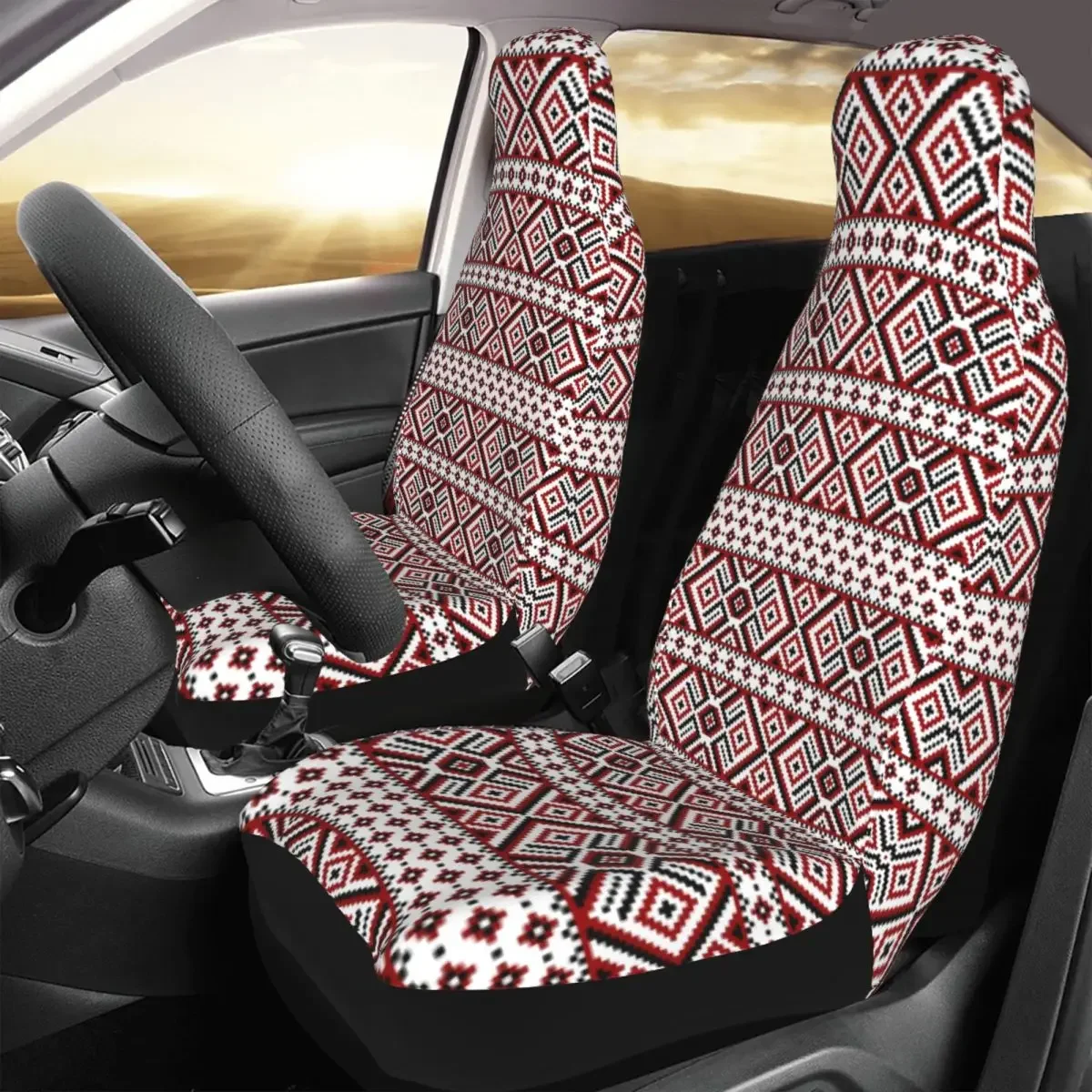 Ukraine Ukrainian Embroidery Front Auto Seat Cover Print Bohemian Geometric Car Seat Covers Universal Fit for SUV Van 2 Pieces