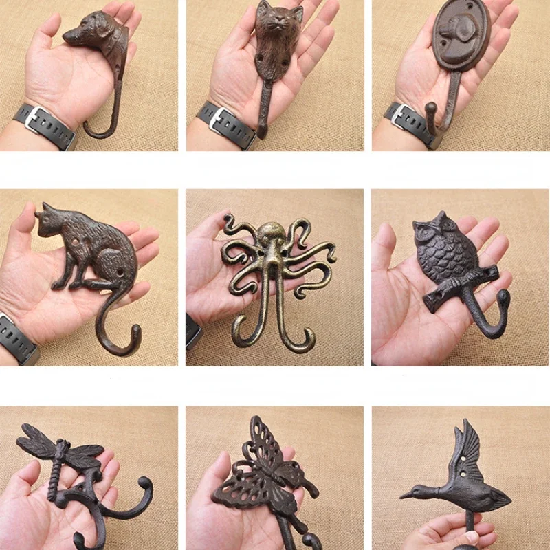 American Style Rural Cast Iron Hooks Bar Gardens Personalized Animals Octopus Cats and Dogs Wall Decorations