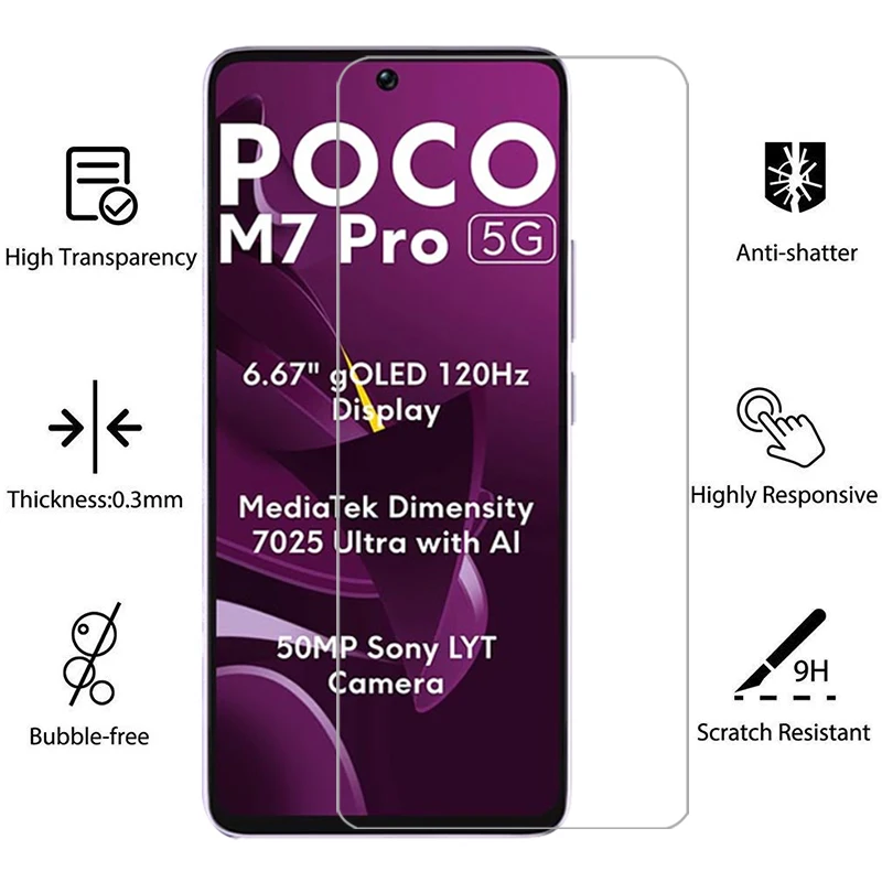 حافظة هاتف من الزجاج المقسى لهاتف شاومي بوكو m7 برو على pocom7 m 7 7m m7pro pocom7pro 4g 5g غطاء خلفي 360 poc pco procase 5 g pro 5g
