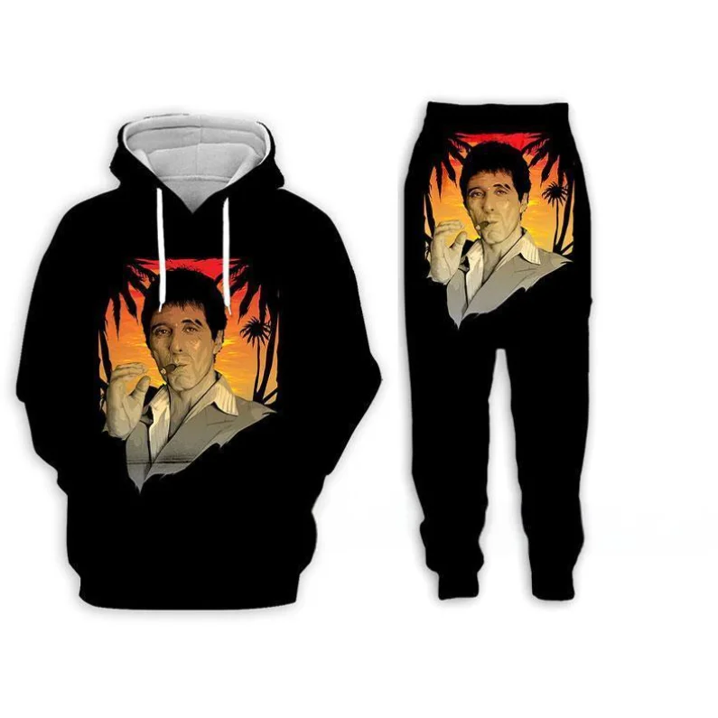 Film Scarface 3d gedruckt Hoodie Hosen Set Trainings anzug Herren Hip Hop Kleidung Anzug Herbst Winter lässig Kinder Kapuzen pullover