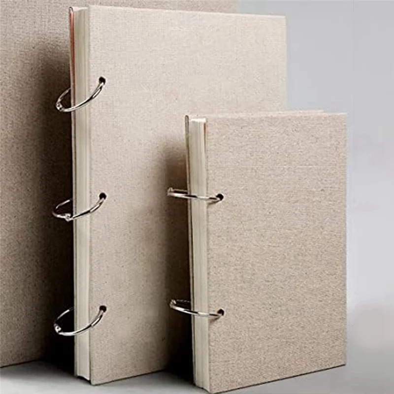 SR-レトロスパイラルスケッチブックリネンハードカバー120ページ160GSM厚い詰め替え可能なルーズリーフノートブック(32K)