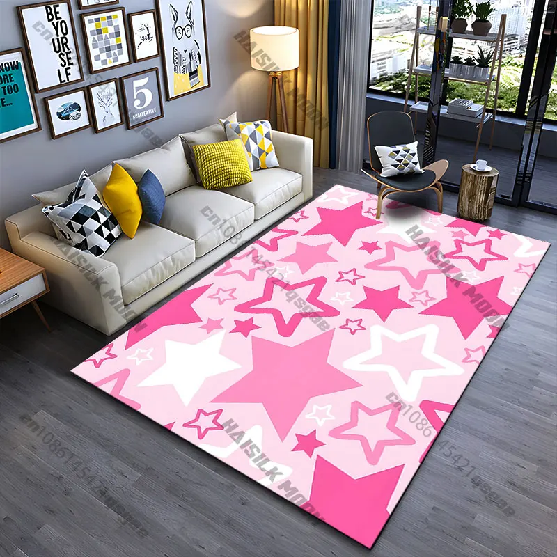 Rosa-weißer Teppich mit Sternenmuster, Yoga-Wohnzimmer-Dekoration, Krabbelmatte für Kinder, Fußmatte, Teppich, Spielmatte