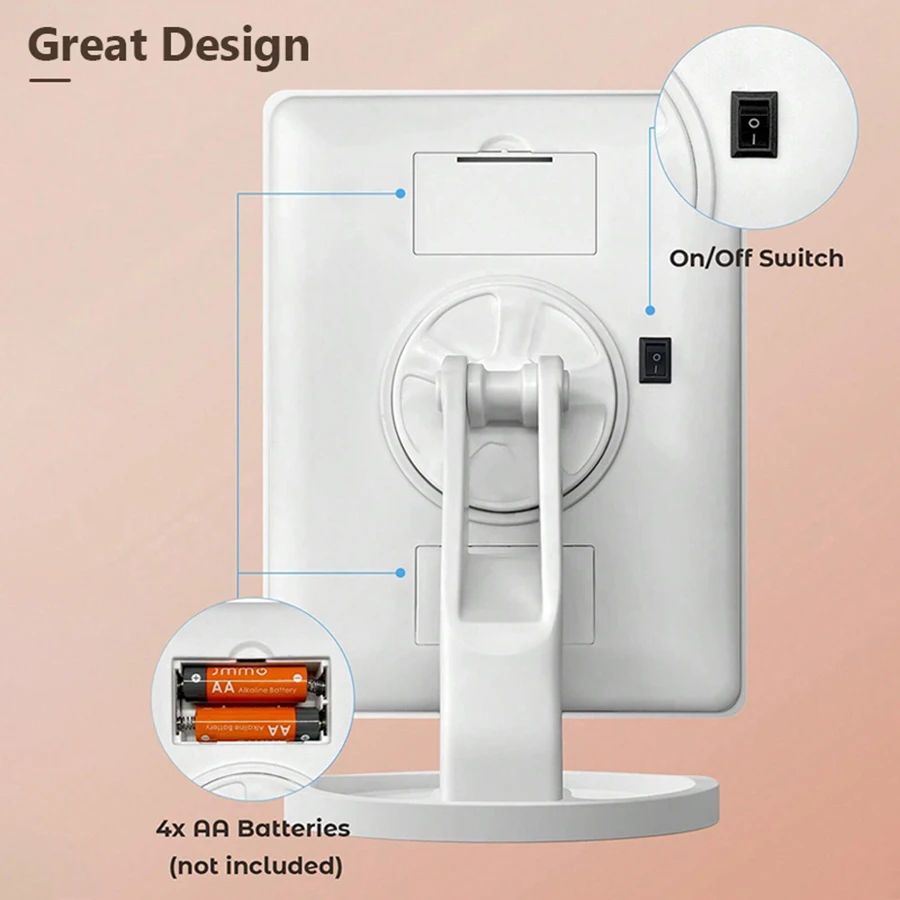 16 LED Light Vanity Mirror with Storage Base - 360° Rotating Touch-Sensitive Desktop Makeup Mirror (Dimmable Lighting)