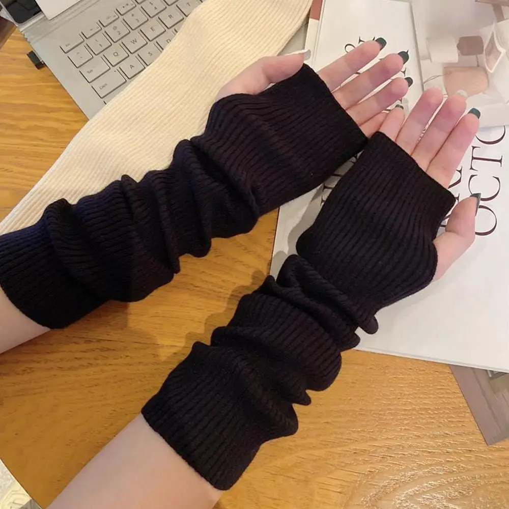 Sarung Tangan Tanpa Jari Panjang Jepang Sarung Tangan Rajut Punk Goth Warna Solid Sarung Tangan Palsu Lengan Panjang Sarung Tangan Pergelangan Tangan Panjang untuk Anak Perempuan dan Laki-laki