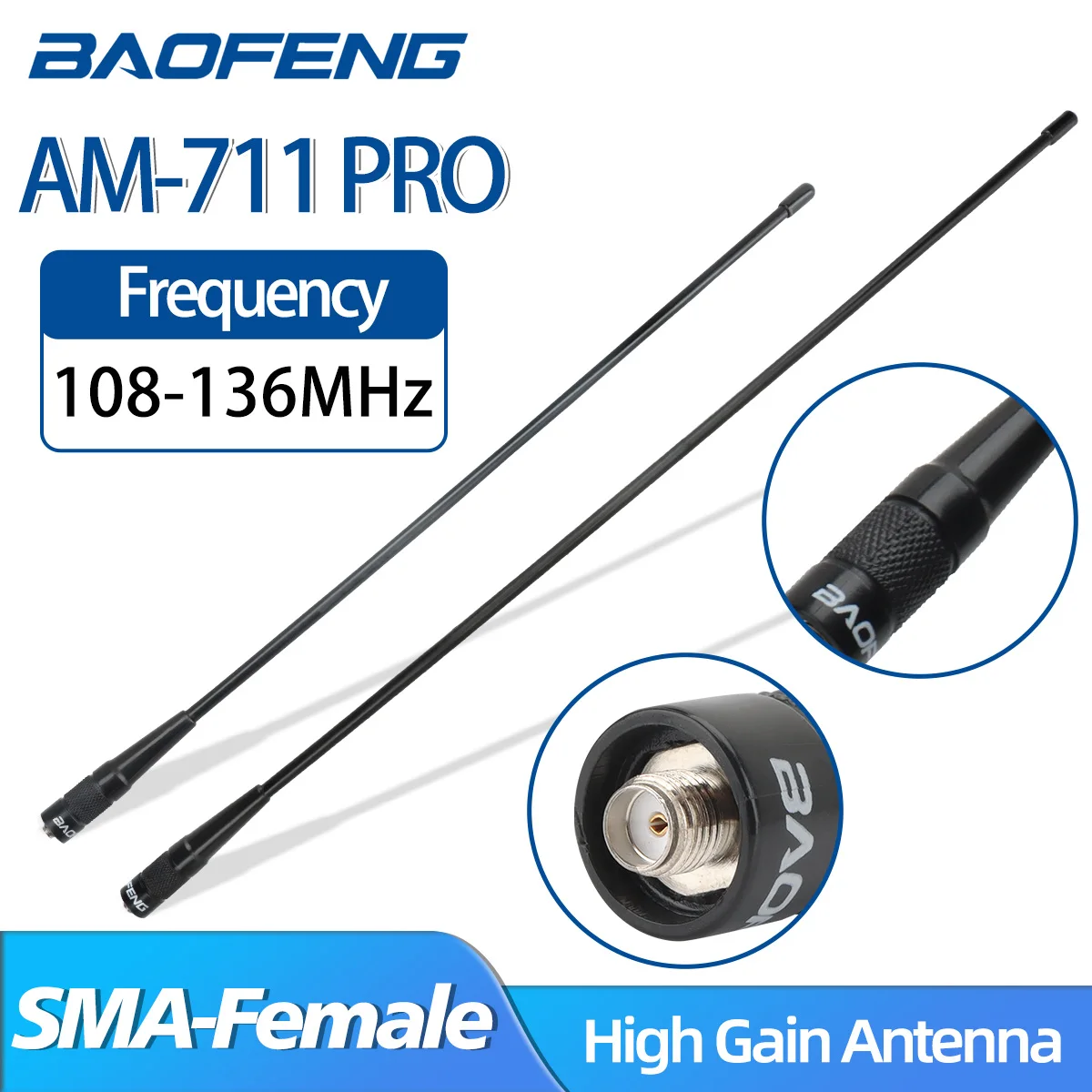 Baofeng Antenna AM-771 PRO SMA-Female 108-136MHZ Air Band Soft Whip 37cm/48cm Long Antenna With UV-32 UV-5RH Quansheng UV-K5 8