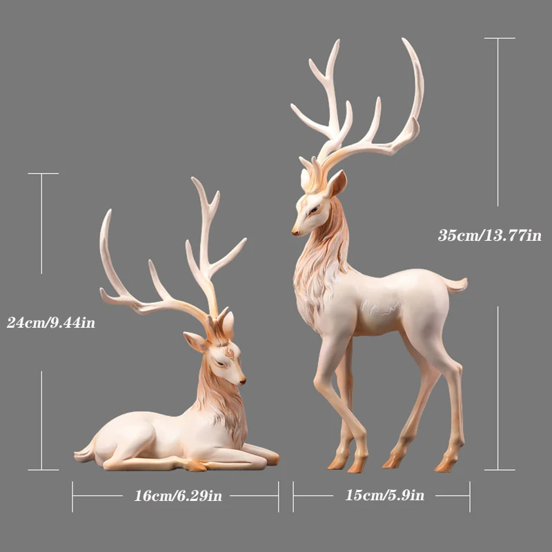 35cm High End Deer Statue Reindeer Figurines Resin ELK Sculpture For Living Room Luxury Home Decoration Nordic Tabletop Statue