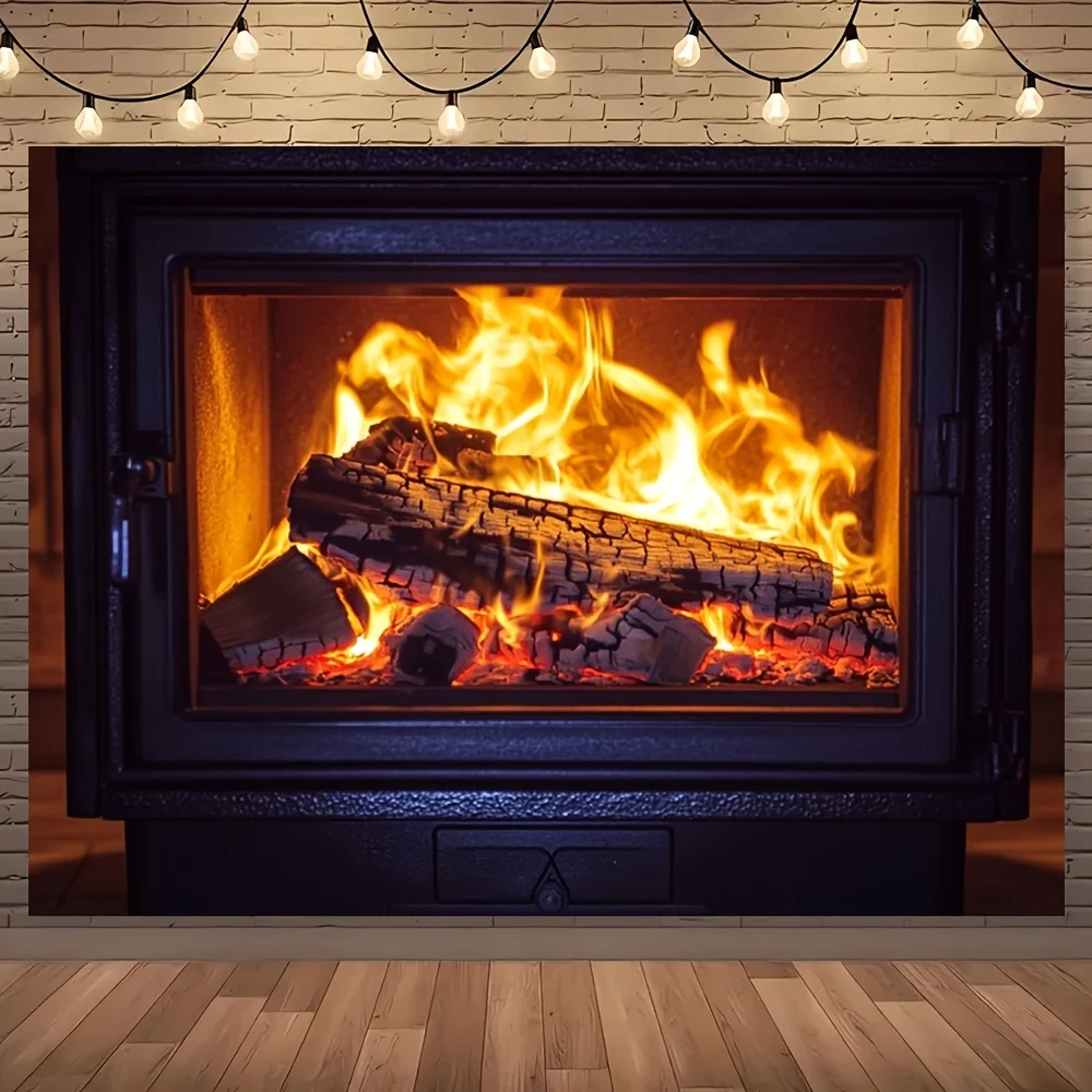 Realistic burning wood - 100% polyester fiber, vibrant yellow and orange flame effects, perfect for Christmas fireplace scenes
