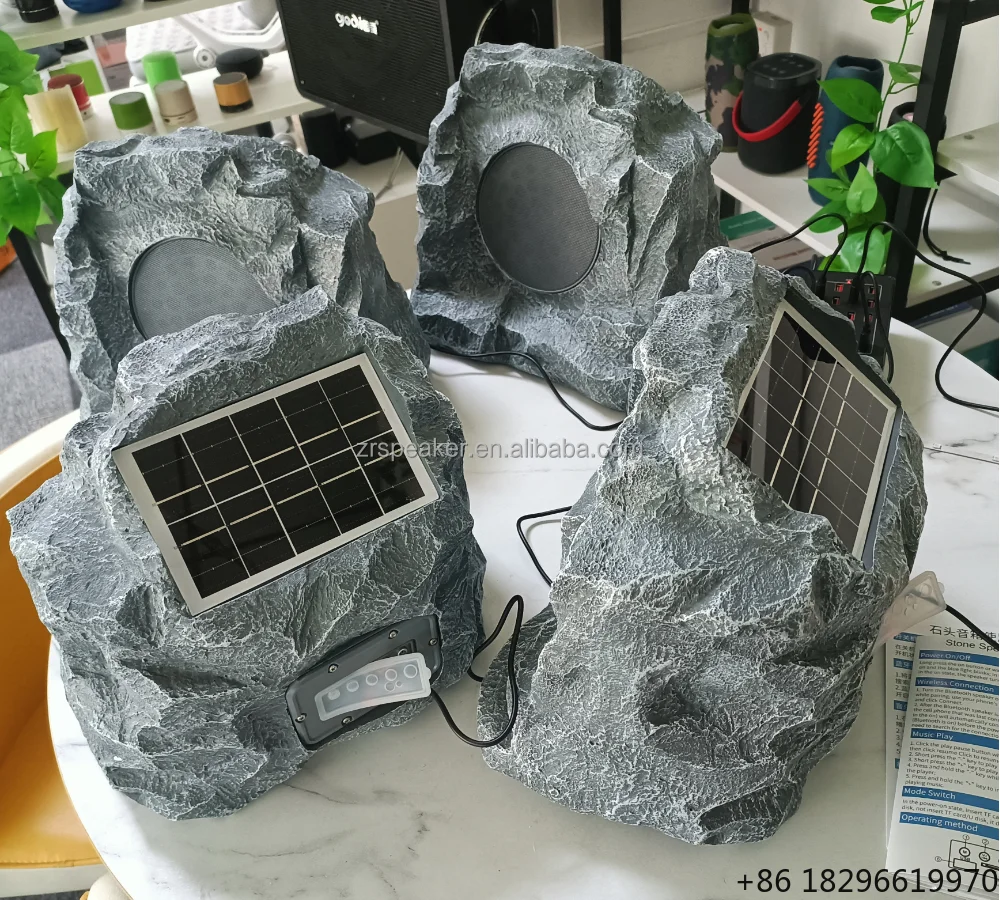 IPX6 Wireless Connection Remote Control Stereo Solar Rock Speakers for Pool Yard With Microphone