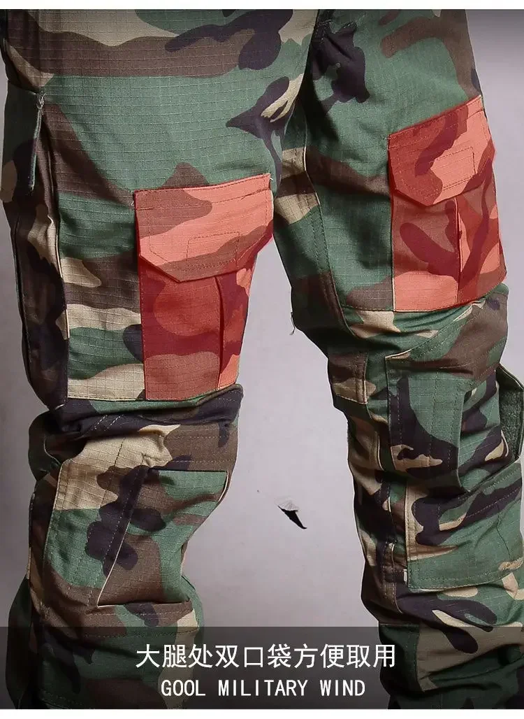 RU Camo Taktische Sets Männer Im Freien Atmungsaktive Langarm T Shirts + Multi-tasche Gerade Cargo Hose 2Pcs anzug Training Kampf Set – Detail 17