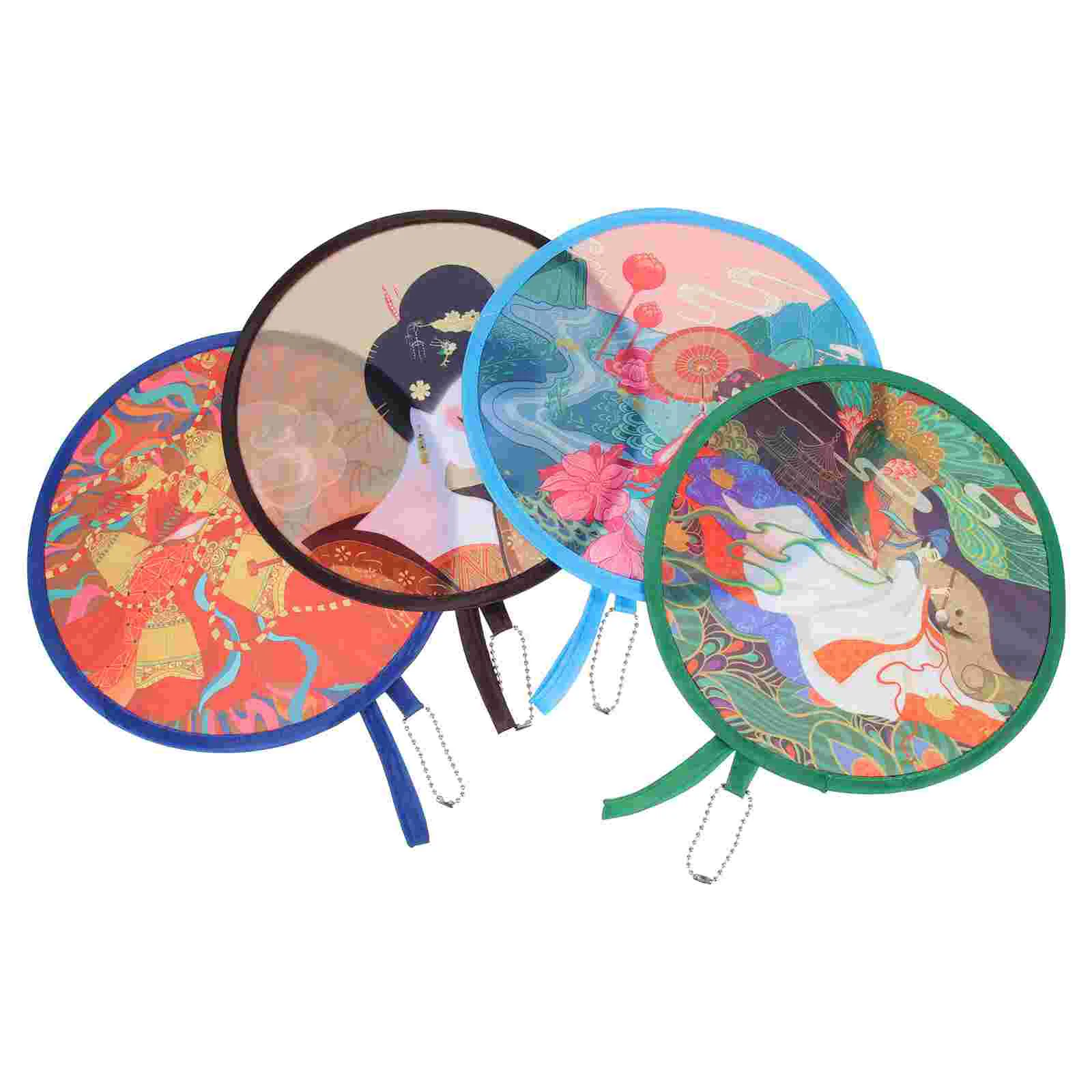 

4 Pcs Folding Fan Tassel Circular Wedding Dancing Party Fans Chinese Decor Vintage