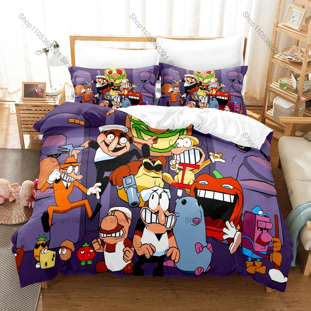 New Pizza Tower Peppino Kawaii Spaghetti Duvet Cover + 2 Pillowcases 3D Game Print Polyester Bedding Fan Bedroom Decor
