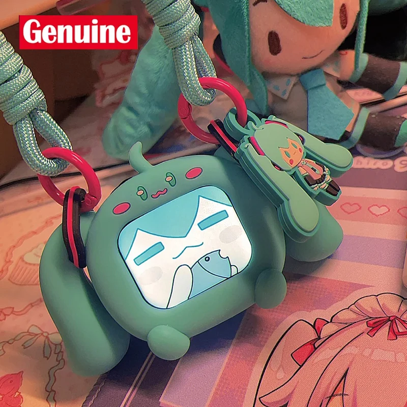

100% Original Hatsune Miku Touch Screen Interactive Headset Anime Peripheral Wireless Bluetooth Cube Face LCD Children Toy Gift